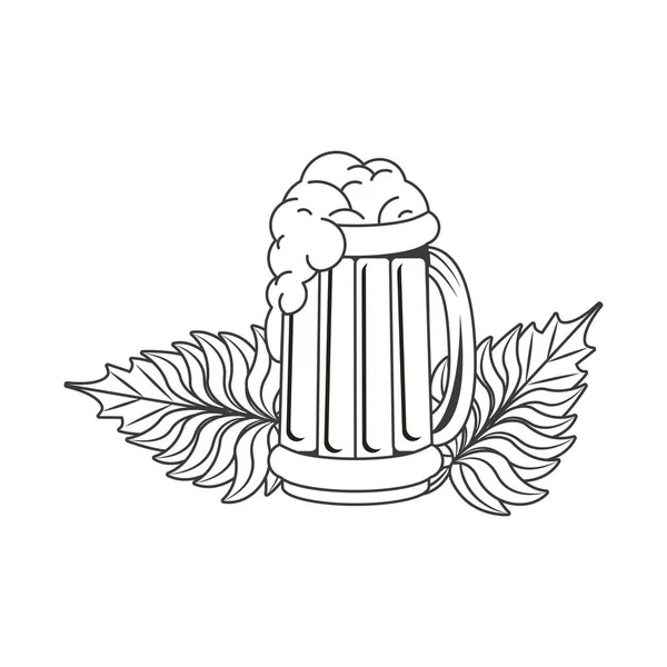 Bevanda barattolo di birra con foglie icona isolata — Vettoriale Stock