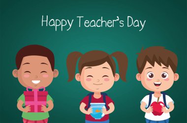 Öğretmenler günü harfleri olan küçük öğrenciler.