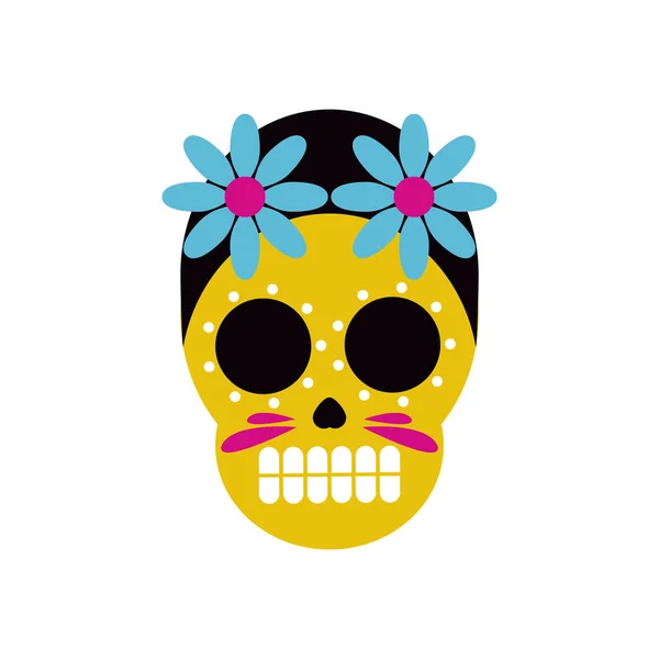 Traditionell mexikansk skalle huvud med blommor platt stil ikon — Stock vektor