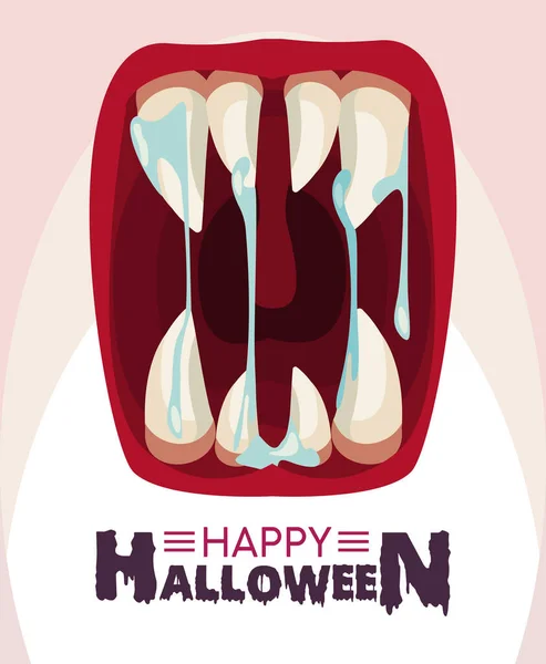 Feliz halloween horror celebração cartaz com boca monstro — Vetor de Stock