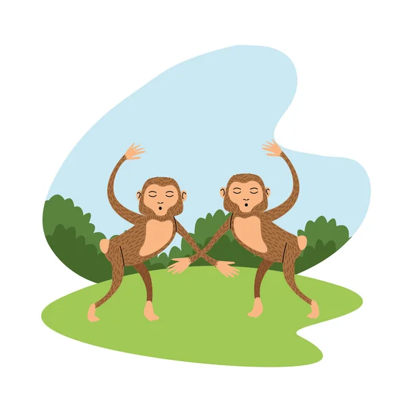 Macacos selvagens casal animais natureza ícones — Vetor de Stock