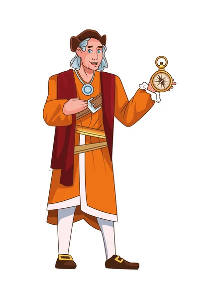 Christopher Columbus med kompass karaktär — Stock vektor