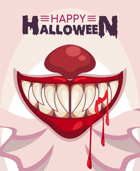 Gelukkig halloween horror feest poster met mond clown en bloed — Stockvector