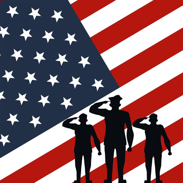 officers military silhouettes in usa flag background