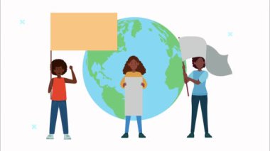 Afro kızlar Dünya 'da pankartla protesto ediyorlar.