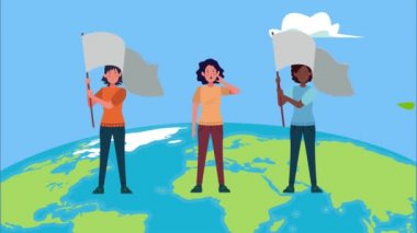 Gezegen karakterlerinde bayrakla protesto eden kadınlar