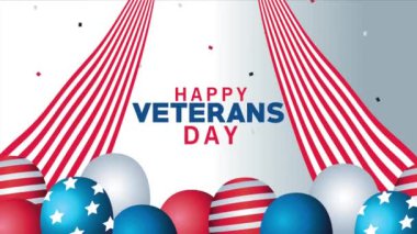 Balonlu, helyum ve bayrak çerçeveli mutlu gaziler günü animasyonları