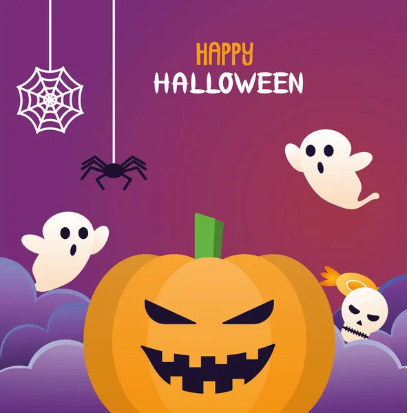 Halloween dýně s písmeny a duchy — Stockový vektor