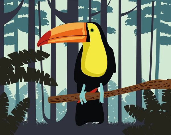 Salvaje tucán animal de aves exóticas en la escena de la selva — Vector de stock