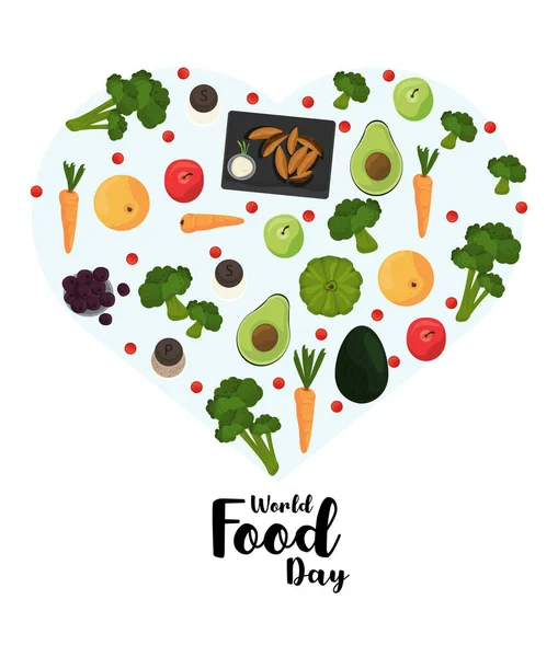Cartel del día mundial de la comida con verduras en forma de corazón — Vector de stock