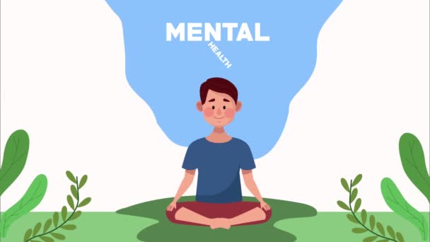 Animacja zdrowia psychicznego z człowiekiem w pozycji lotosu w terenie — Wideo stockowe