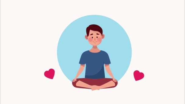 Animacja zdrowia psychicznego z człowiekiem w pozycji lotosu i serca — Wideo stockowe