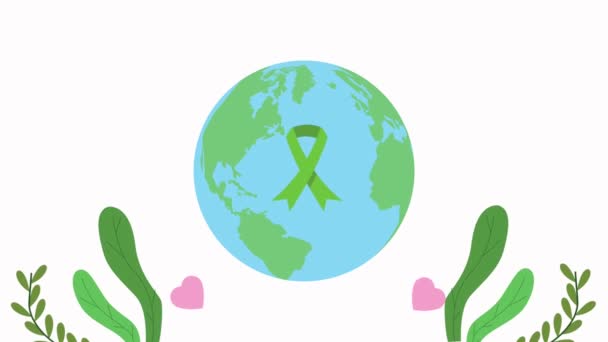 Mental health animation with ribbon campaign in earth planet — Stock Video