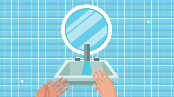 全球洗手动画与手在浴室 — 图库视频影像