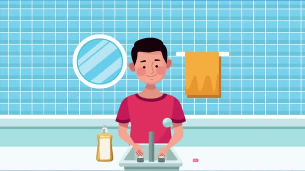 Erkekler tuvaletinde el yıkama animasyonu — Stok video