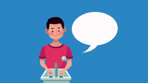 Globale handwas animatie met de man spreken in de badkamer — Stockvideo
