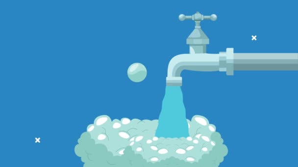 Animação handwashing global com torneira de água e espuma — Vídeo de Stock