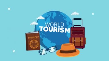 Dünya Turizm Günü Dünya Gezegeni ile harfler ve simgeler