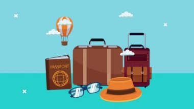 Sabit simgeler ve balonlarla dünya turizm animasyonu