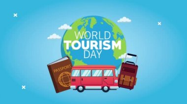 Dünya Turizm Günü Dünya Gezegeni ile harfler ve simgeler