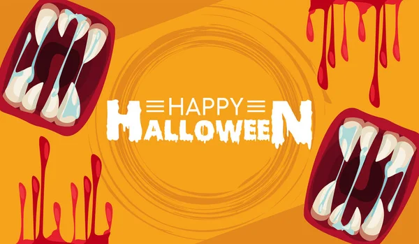 Happy halloween horror celebration poster with mouths and blood — Stock Vector
