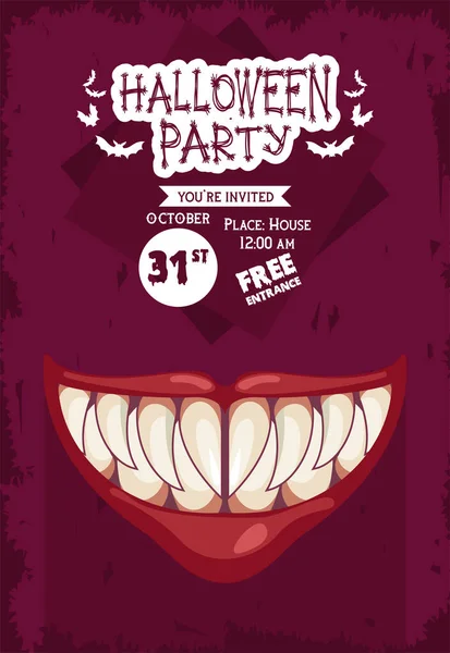 Απόκριες αφίσα γιορτή τρόμου κόμμα με το στόμα — Διανυσματικό Αρχείο