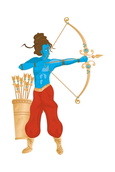 Dios azul rama tiro con arco ícono religión hindú — Vector de stock
