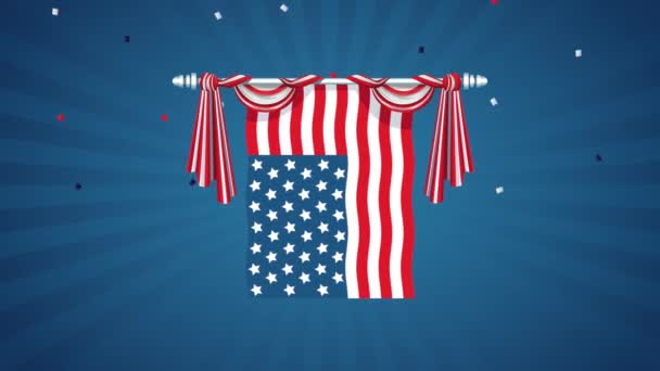 United states of america celebration animated card with flag hanging — Stock Video