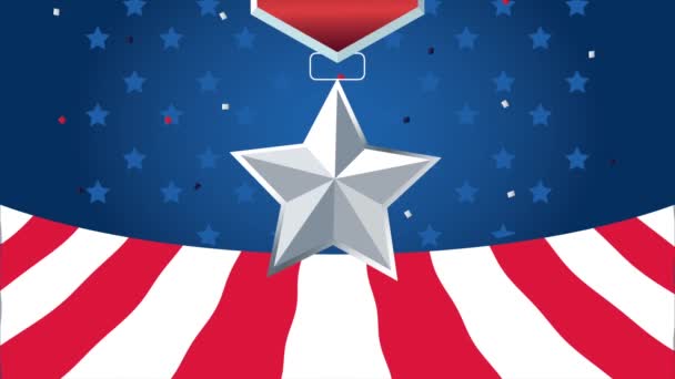 Spojené státy americké slavnostní animovaná karta s medailí a vlajkou — Stock video