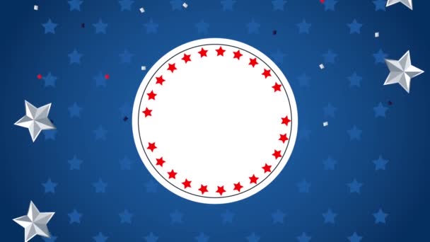 Vereinigte Staaten von Amerika Feier animierte Karte mit Sternen und kreisförmigem Rahmen — Stockvideo