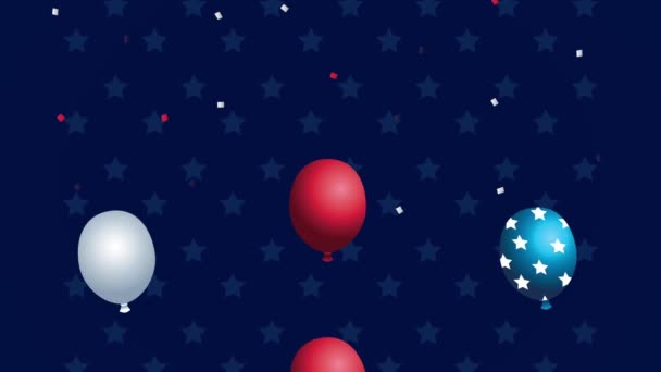 Estados Unidos de América celebración tarjeta animada con globos colores de la bandera de helio — Vídeo de stock