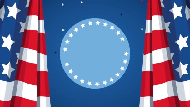 Estados Unidos de América celebración tarjeta animada con banderas de EE.UU. — Vídeo de stock