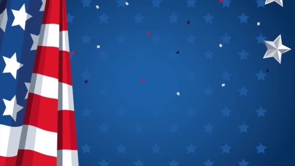 USA firande animerade kort med usa flagga och stjärnor — Stockvideo