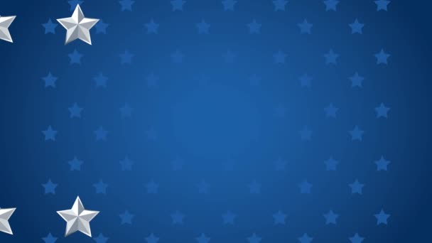 Estados unidos de América celebración tarjeta animada con estrellas en fondo azul — Vídeo de stock