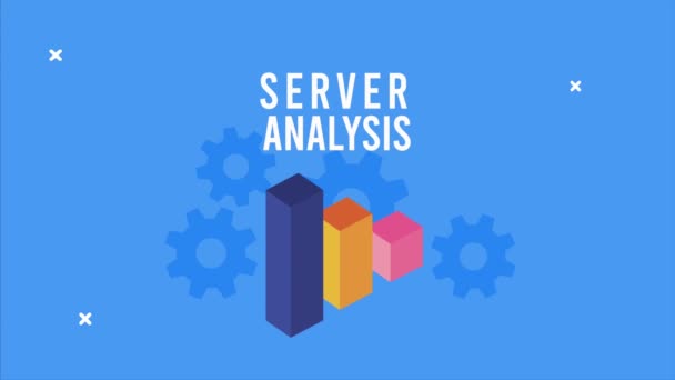 Data server analys animation med statistik barer och växlar — Stockvideo