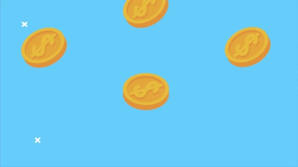 Münzen Geld Dollar Regenanimation — Stockvideo
