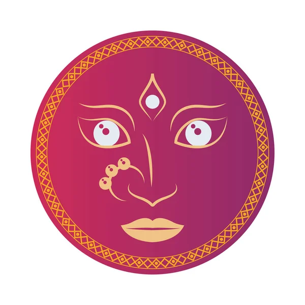 Diosa hindú cara navratri en emblema rojo — Archivo Imágenes Vectoriales