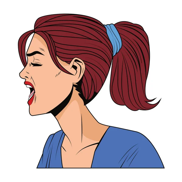 Kızgın kadın profil pop sanatsal karakter — Stok Vektör