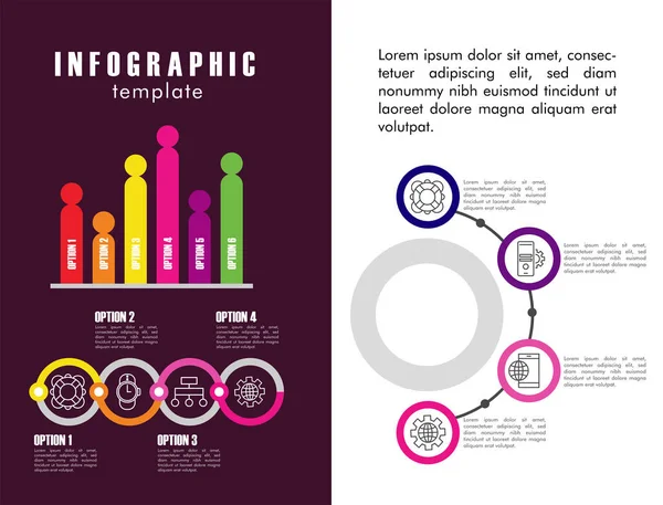 Modèle infographique avec des statistiques en fond blanc et violet — Image vectorielle