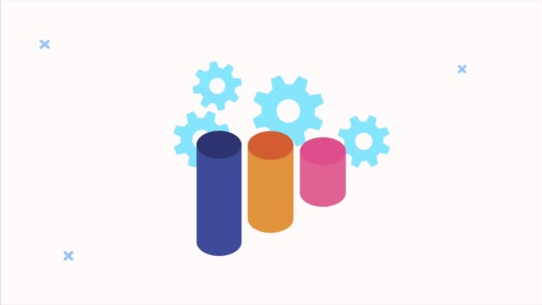 Data server analysis animation with statistics bars and gears — Stock Video