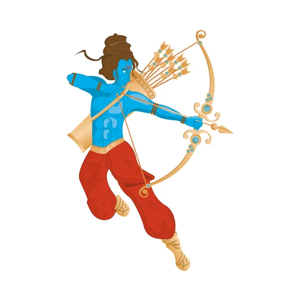 Mavi tanrı rama okçuluk Hindu dini simgesi — Stok Vektör