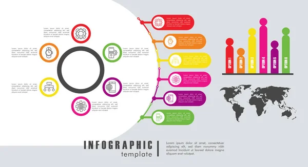 Infografische sjabloon statistieken met aarde planeet kaarten — Stockvector