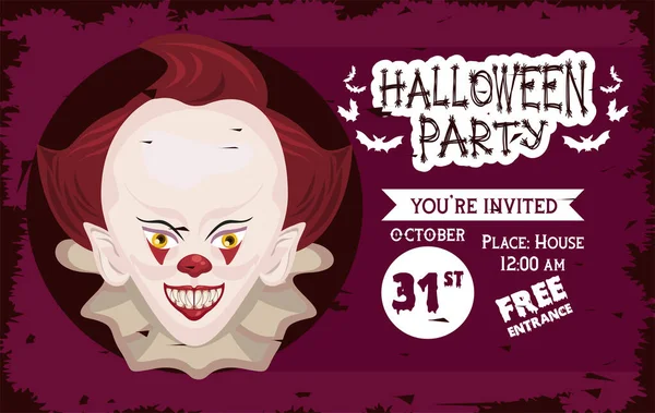 Halloween skräck fest fest affisch med onda clown — Stock vektor