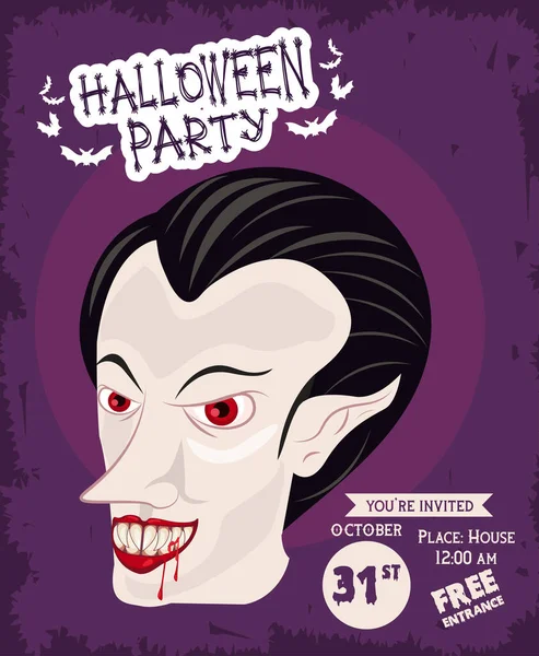 Halloween skräck fest fest affisch med vampyr — Stock vektor