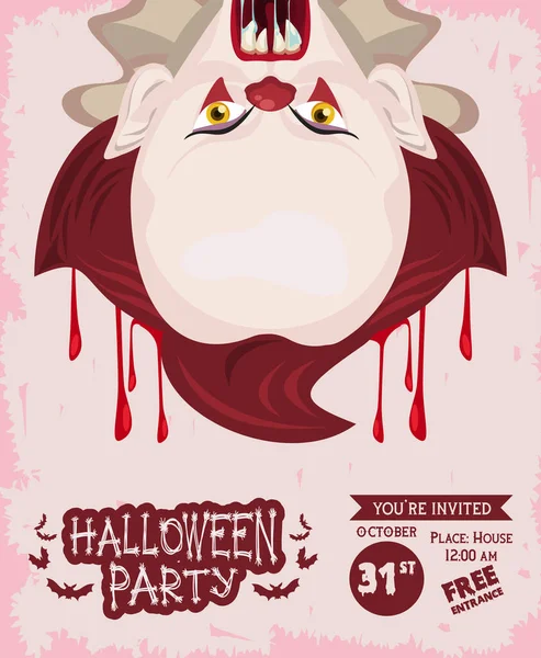 Halloween festa de terror festa cartaz com palhaço do mal e sangue — Vetor de Stock