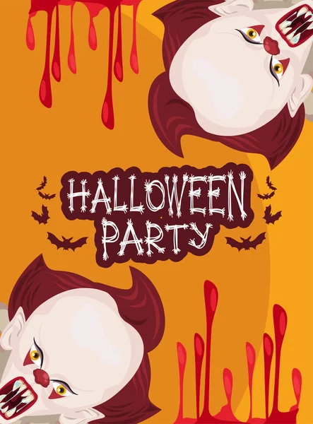 Halloween horror festa festa cartaz com palhaços e sangue — Vetor de Stock
