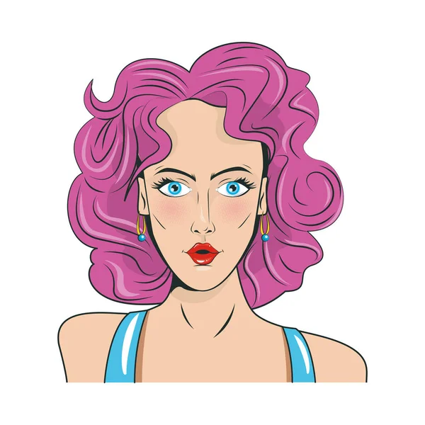 Mulher bonita com cabelo rosa estilo pop art — Vetor de Stock