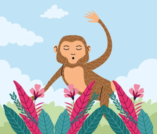 Wild monkey animal in the garden — Stock Vector