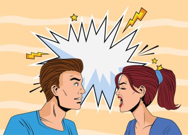 Genç çift kızgın pop sanatsal karakterler profili