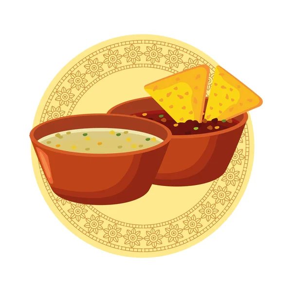 멕시코 산 나쵸 와 체다 소오스 가 들어 있는 콩, 맛있는 음식 — 스톡 벡터